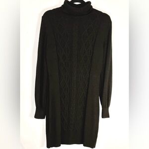 Fortune & Ivy Cable Knit Sweater Dress Size Large Black Turtleneck Pullover